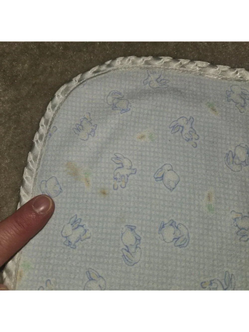Gerber Blue White Bunny Rabbit Carrots Baby Blanket Cotton Satin Trim 29x32